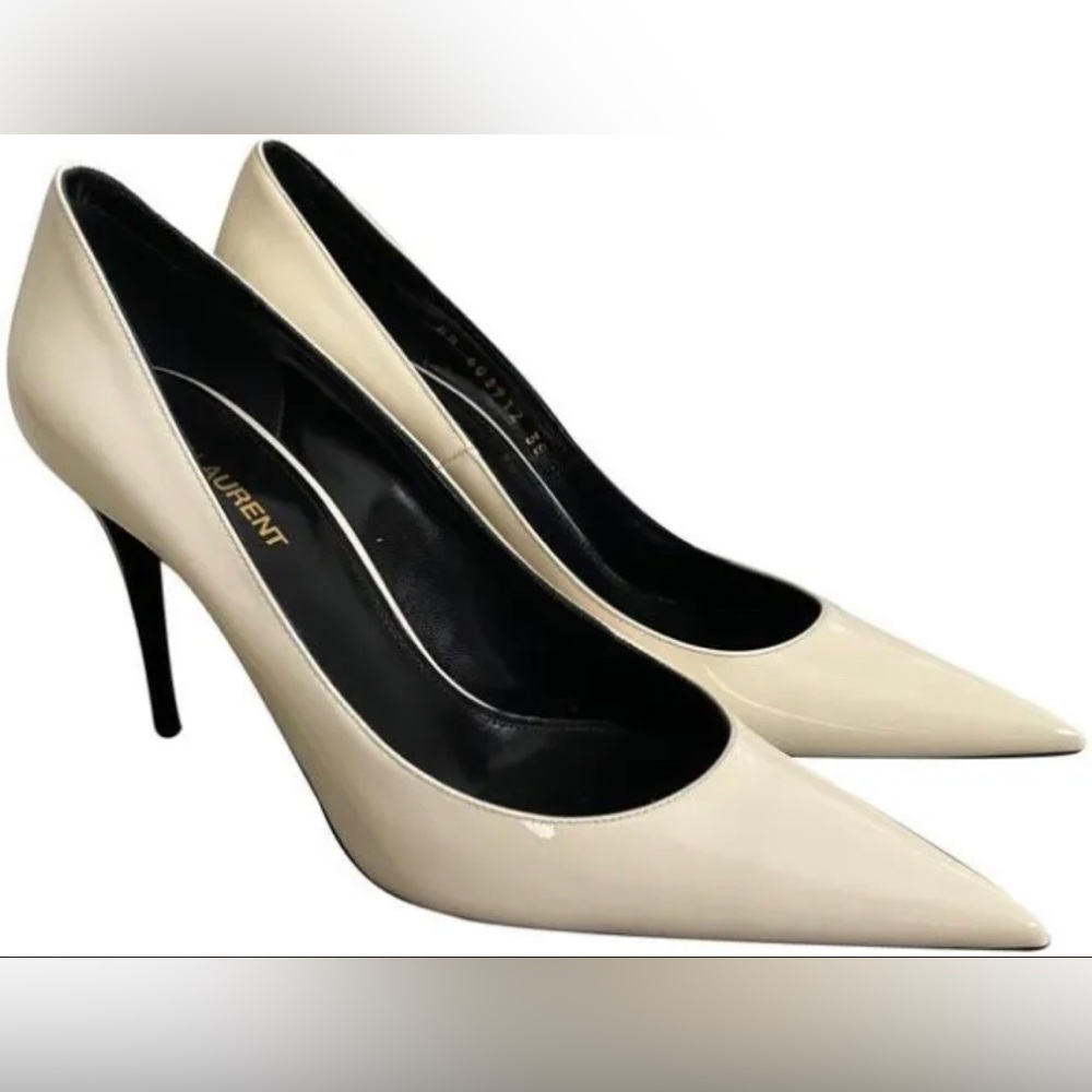 $775 NEW Saint Laurent Lexi 90mm Patent Leather Pump Heel Size 39 - Off White